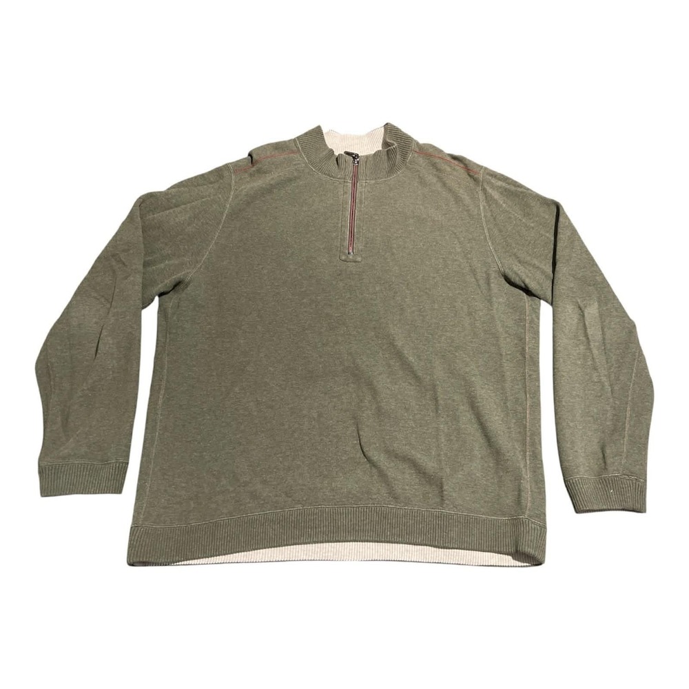 Tommy Bahama‎ Pullover Mens XL Green Quarter Zip Reversible Ribbed Trim